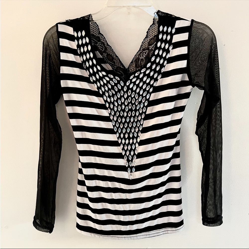 Women’s Striped Shirt with Sheer Sleeves
